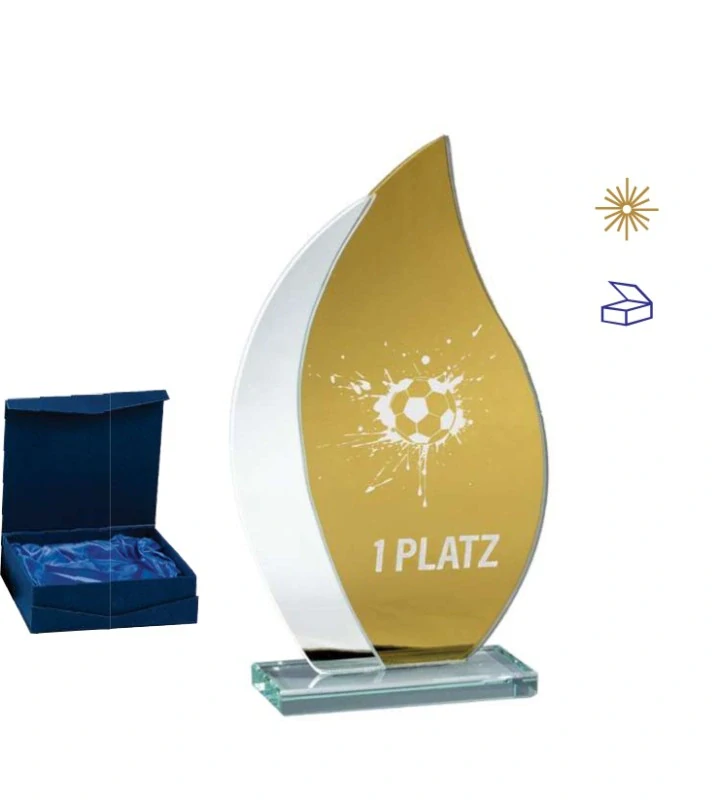 Skleněná plaketa zlatá v dárkové krabičce 68380