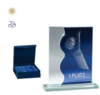 Skleněná plaketa modrá v dárkové krabičce 68378